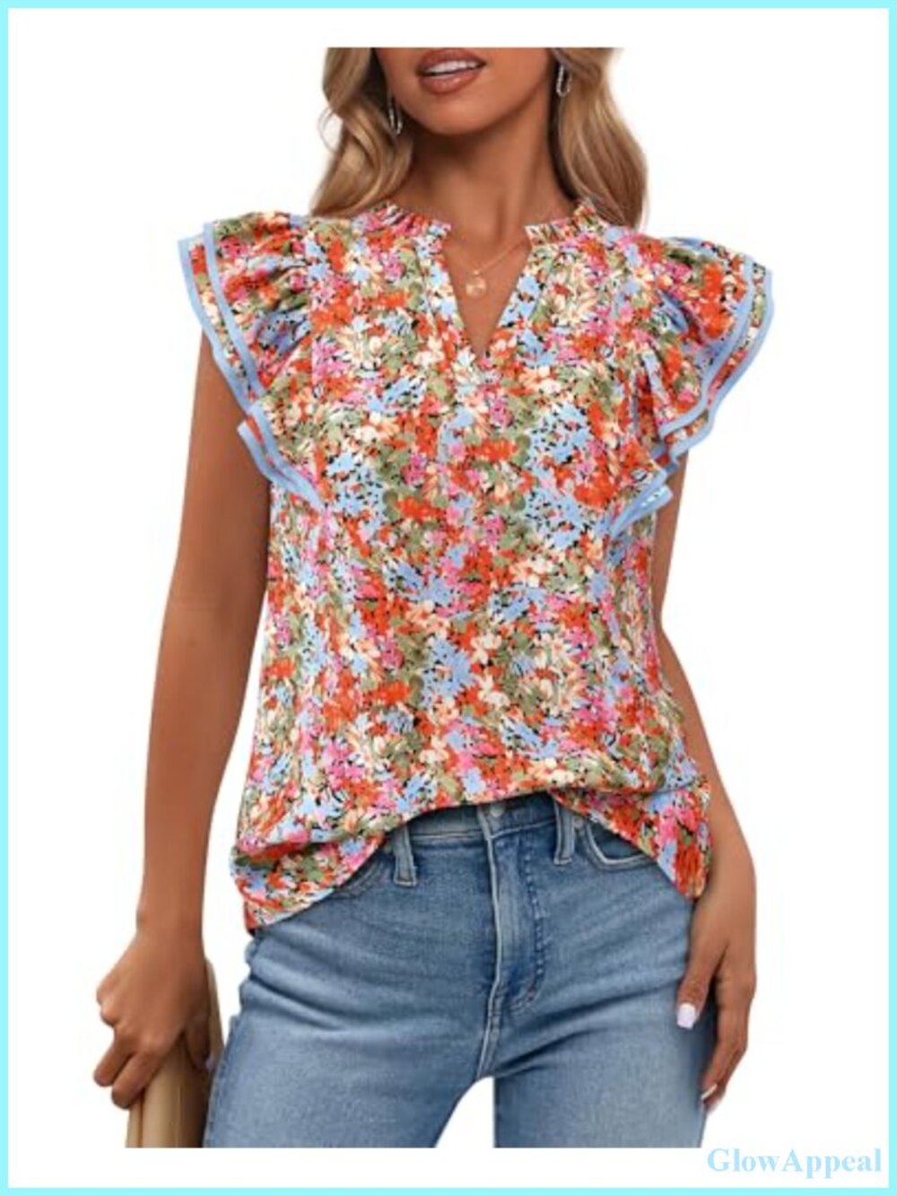 Flutter Cap Sleeve V-Neck Blouse for Women Casual Summer Top
